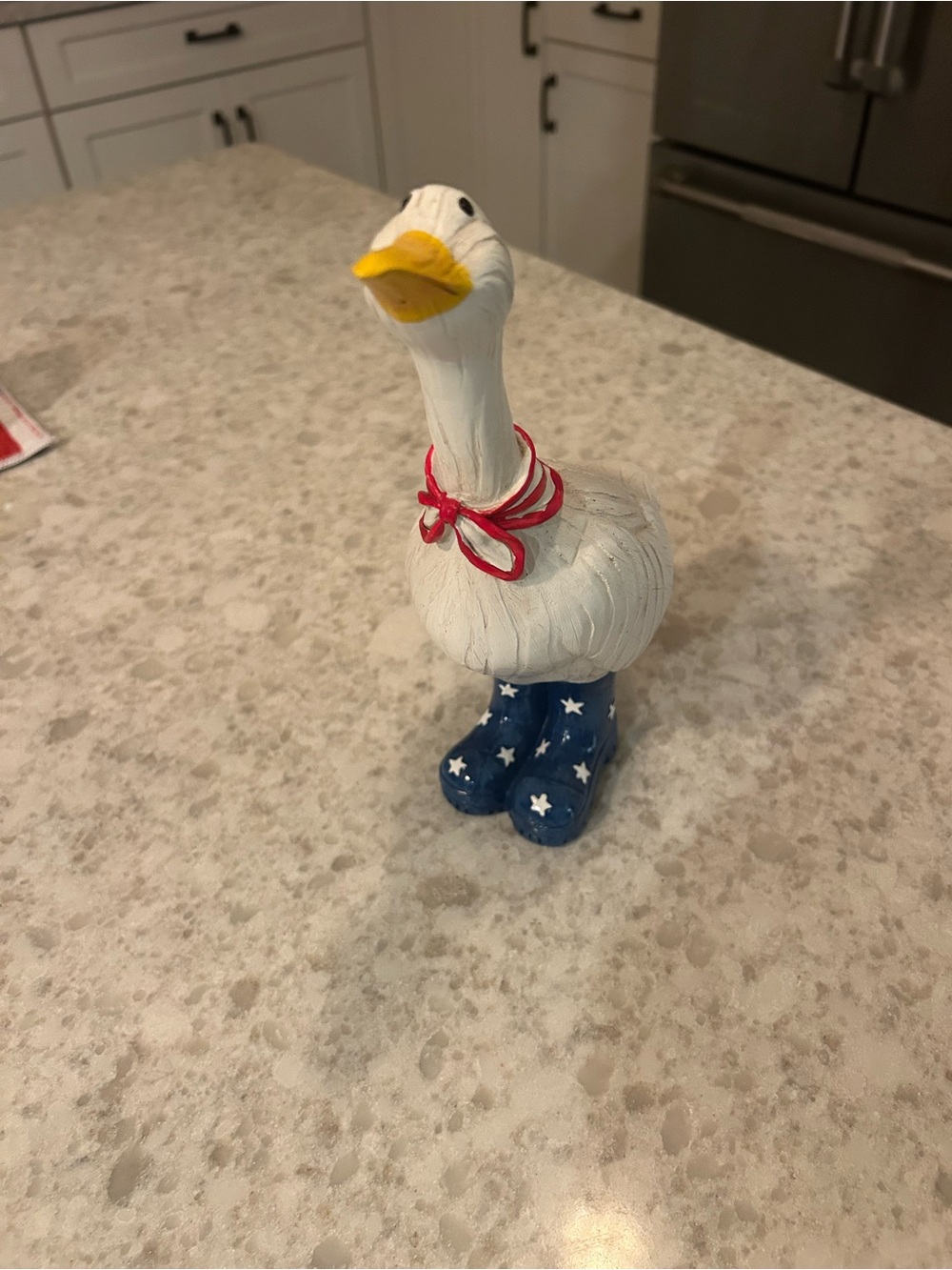 “New”Patriotic White Duck Figurine with Red Scarf and Blue Star Boots - Picture 2 of 5
